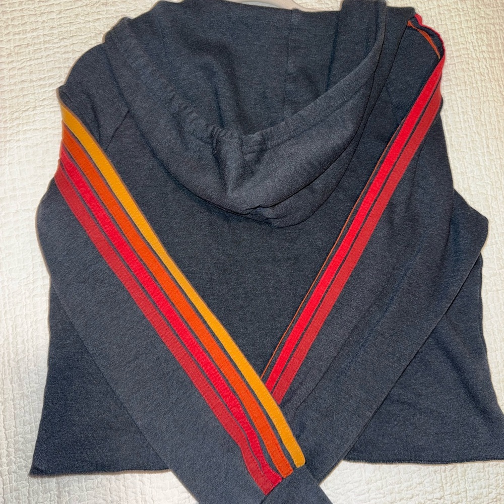 Women's Aviator Nation Gray Sweater with Red and Orange Stripes